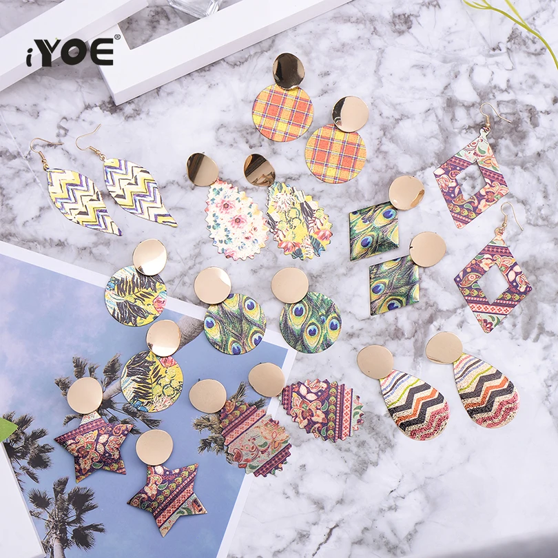 

IYOE 11 Style Bohemia Summer Drop Earrings Wedding Jewelry Geometric Round Star Leaf Water Drop Statement Earring For Women