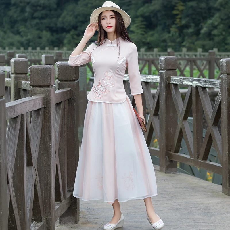 Женская Весенняя винтажная блузка Cheongsam Улучшенный китайский стиль Топы костюм