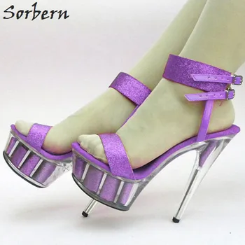 

Sorbern Transparent Heels Women Sandals Shoes Plus Size 35-46 Buckle Strap 15cm High Spike Heels Real Image Ladies Party Shoes