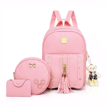 

Fashion Backpack PU Leather Women Shoulder Bag High Quality Rivet School Bags For Teenage Girls Tassel Female Travel Backpacks