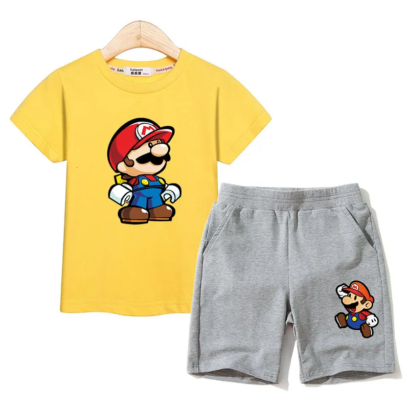 طفل الفتيان مجموعات الصيف تيز بنطلونات قصيرة للأطفال ماريو الملابس الفتيات وتتسابق طفل الدعاوى ازياء الأطفال يطبع ملابس الصبي الدعاوى