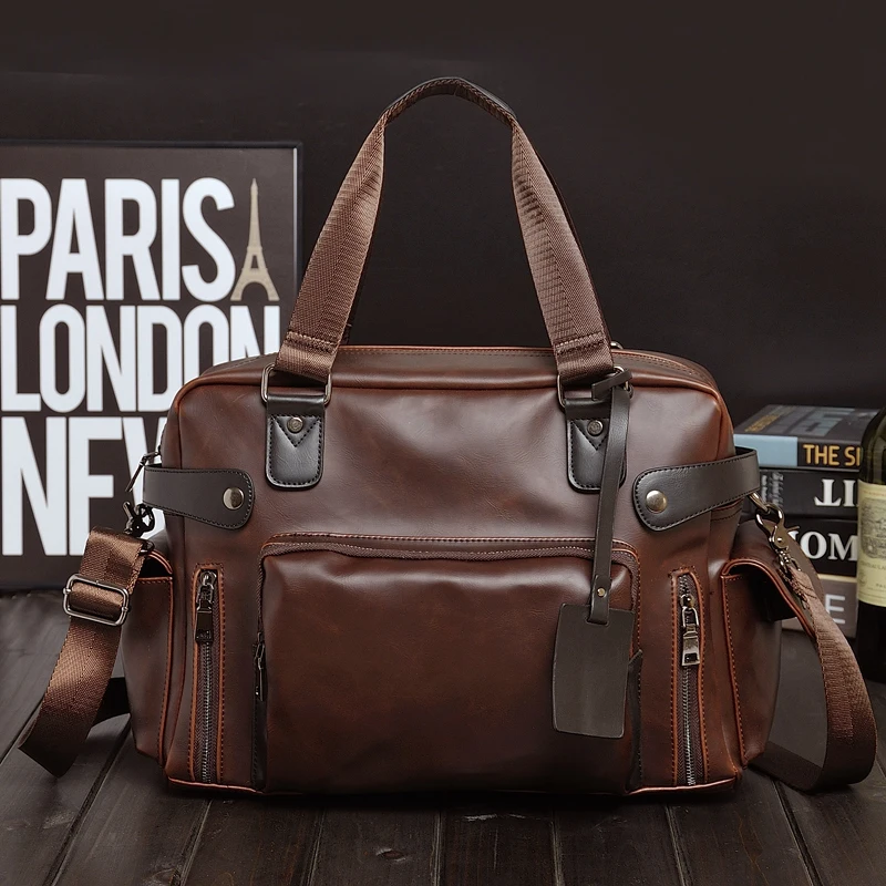 

Men's Leather Travel Bag Vintage Leather Handbags for Men Laptop Briefcase Shoulder Bags Casual Crossbody Bags 0078