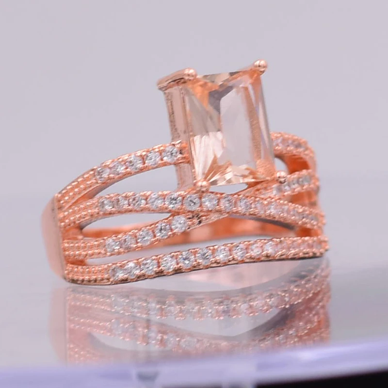 Модный дизайн горячая распродажа шампанского CZ кольца из розового золота размер 6-10 роскошный бренд Полный AAA циркон обручальные свадебные кольца для женщин