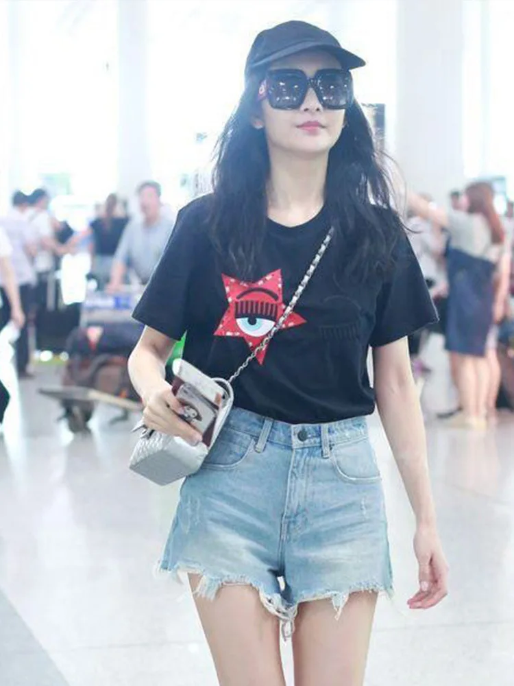 

2019 Star with The Same Type of T-shirt Women Harahara Short Sleeve Fashion Korean Version of Loose Planet Clothing T- Shirt