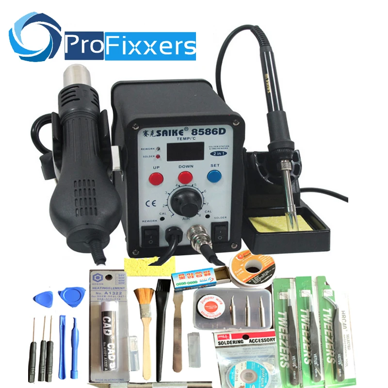 

Genuine Digital Display 2 in 1 220V SAIKE 8586D hot air gun soldering station+solder Iron with many free gifts