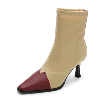 

autumn and winter new women's boots high heel stiletto Martin boots square toe elastic shoes socks boots