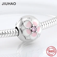 Authentic pink Dahlia flower CZ Clips lock beads for Jewelry making 925 Sterling Silver Fit Original Pandora Charms Bracelet