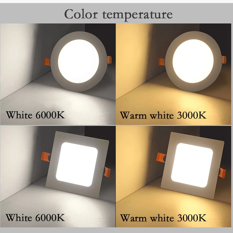 Светодиодный панельный светильник, встраиваемая кухонная потолочная лампа для ванной AC85-265VEnergy, квадратный/круглый светодиодный светильник 3 Вт/6 Вт/9 Вт/15 Вт/18 Вт/24 Вт