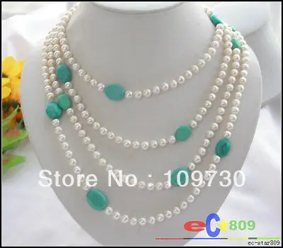 

Jewelry 0011868 70" white round PEARL ellipse 13MM turquoise NECKLACE