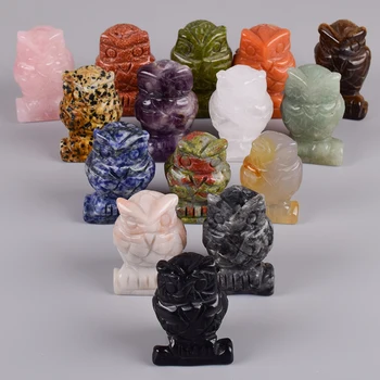 

2 Inch Figurine Owl Miniature Handmade Natural Stone Carved Craft Animal Statue Healing Mineral Gemstone Fengshui Home Decor