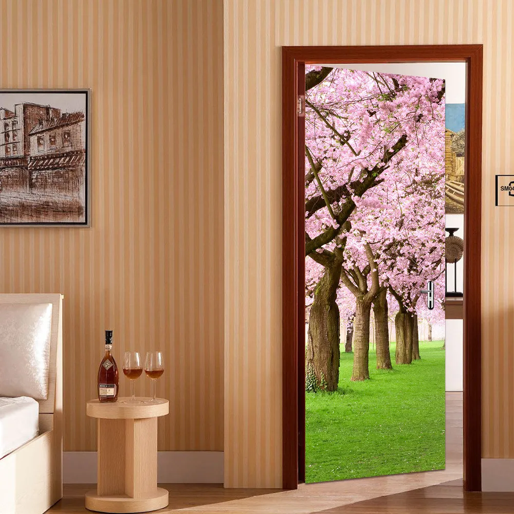 3D Cherry Blossoms Door Wall Mural Photo Wall Sticker Decal Wall Self ...