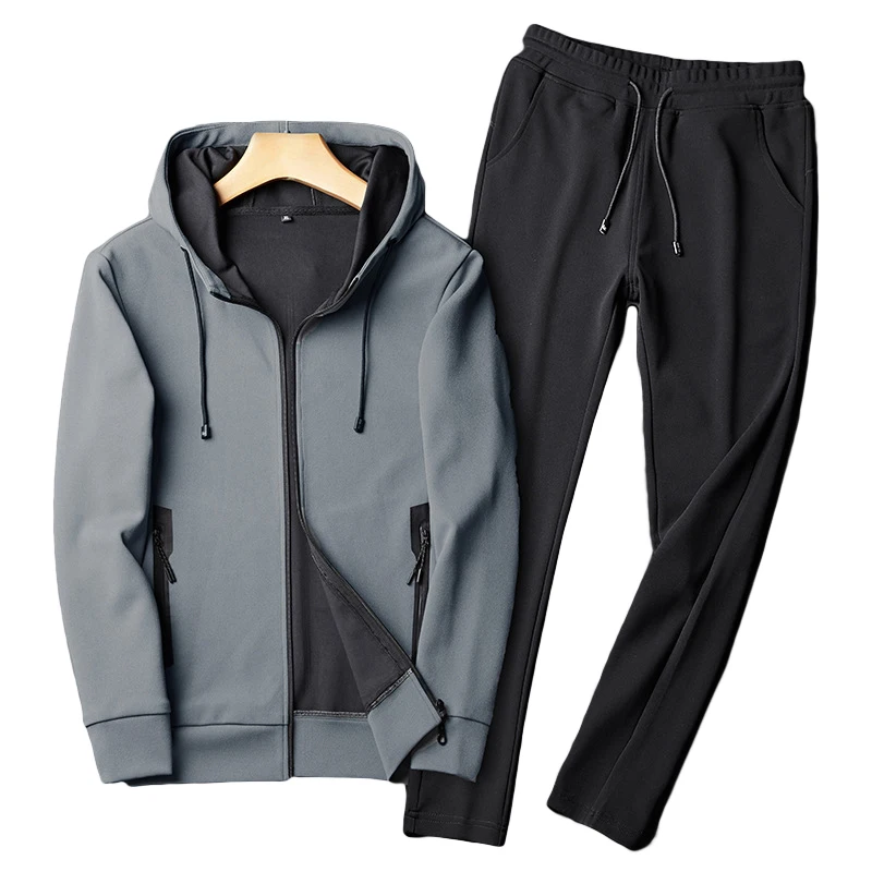 

Men's 2018 Outdoor Running Set Hooded Zipper 2piece Sports Suit Youth Student Sportswear Fitness Jogging Set Male Sport Clothing