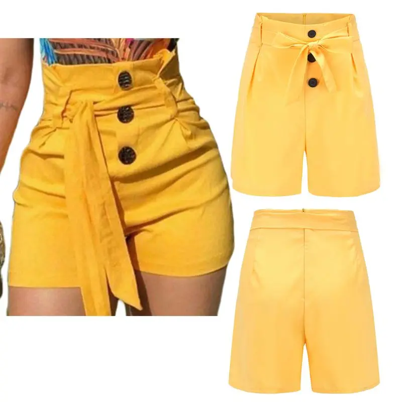 Womens Summer Plus Size High Waist Shorts Button Down Belted Lace Up Solid Color Skinny shorts Casual Night Clubwear S-5XL