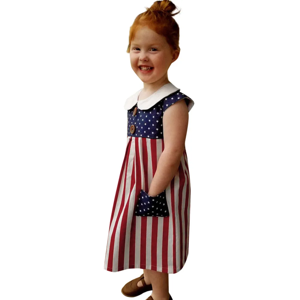 

Toddler Baby Girls 4th of July Stars and Stripe Print Patriotic Dress Clothes girl costume vestido infantil elbise roupa menina