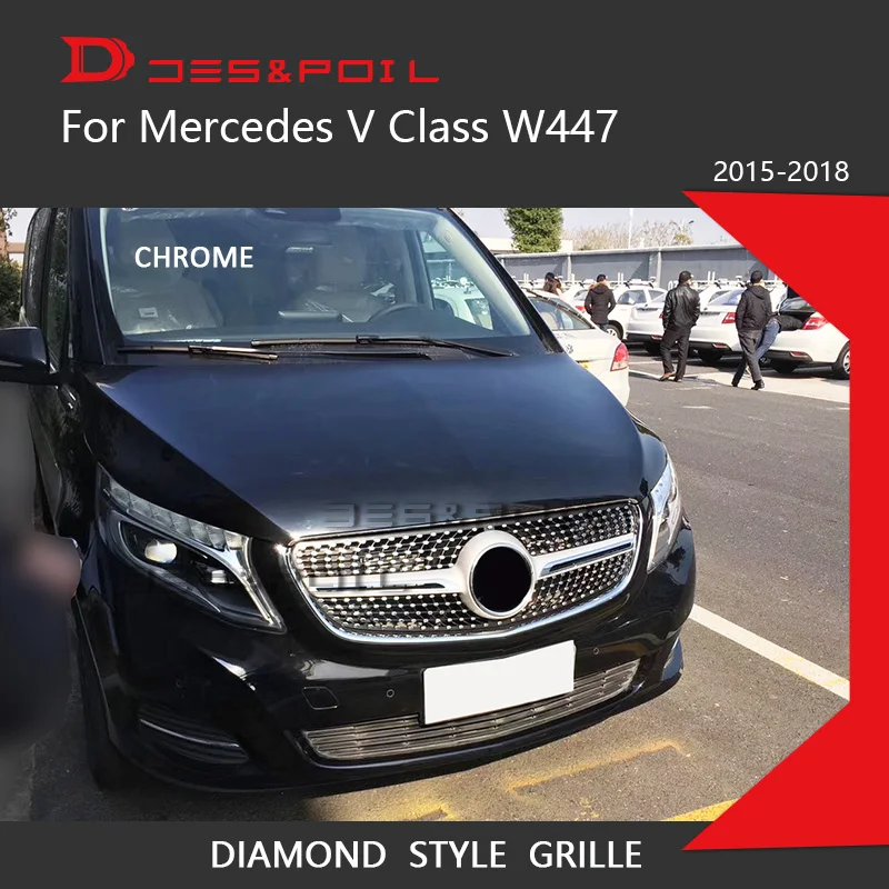 Алмазная решетка Viano V Class Черный Серебристый Хром для Mercedes Benz V260 V250 AMG Line передний