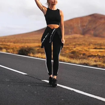

2019 Black And White Stripes Pattern fitness Leggings For Women Sporting Workout Leggings Elastic Slim Black White Pants