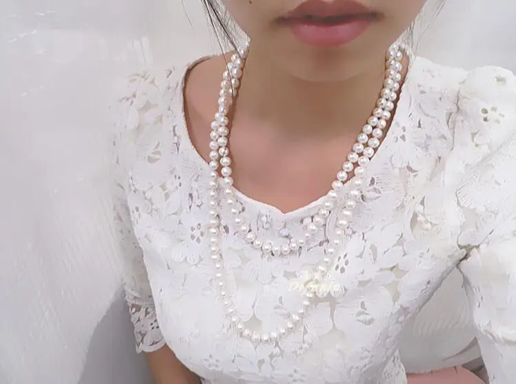 

long 9-10mm Real Australian south sea white pearl necklace 52" 14K