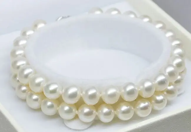 

AAA+2 row 75-8"8-9mm genuine natural south sea white pearl bracelet 28%