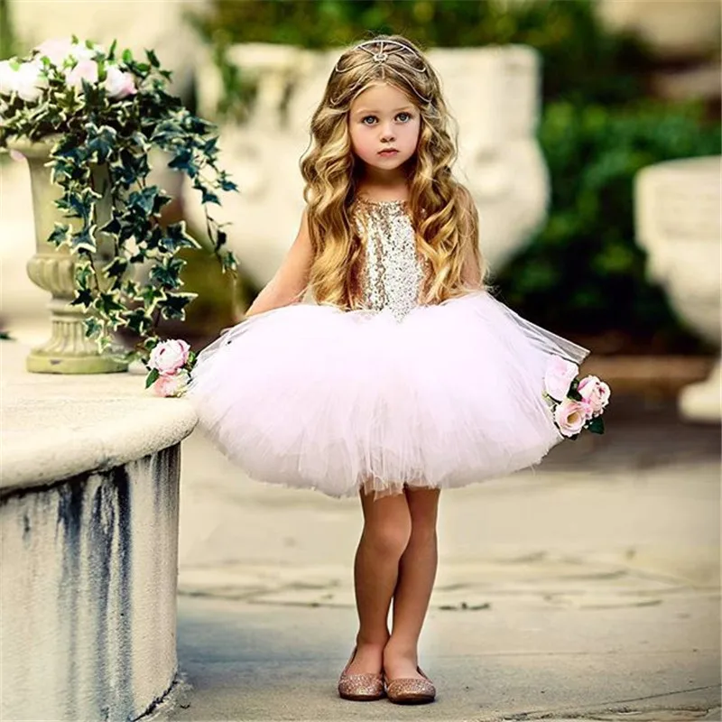 Pageant Party Dress Pink Red Ball Gown Formal Dresses Kids Baby Girl Princess Dress Tutu Tulle Back Hollow Out Outfits