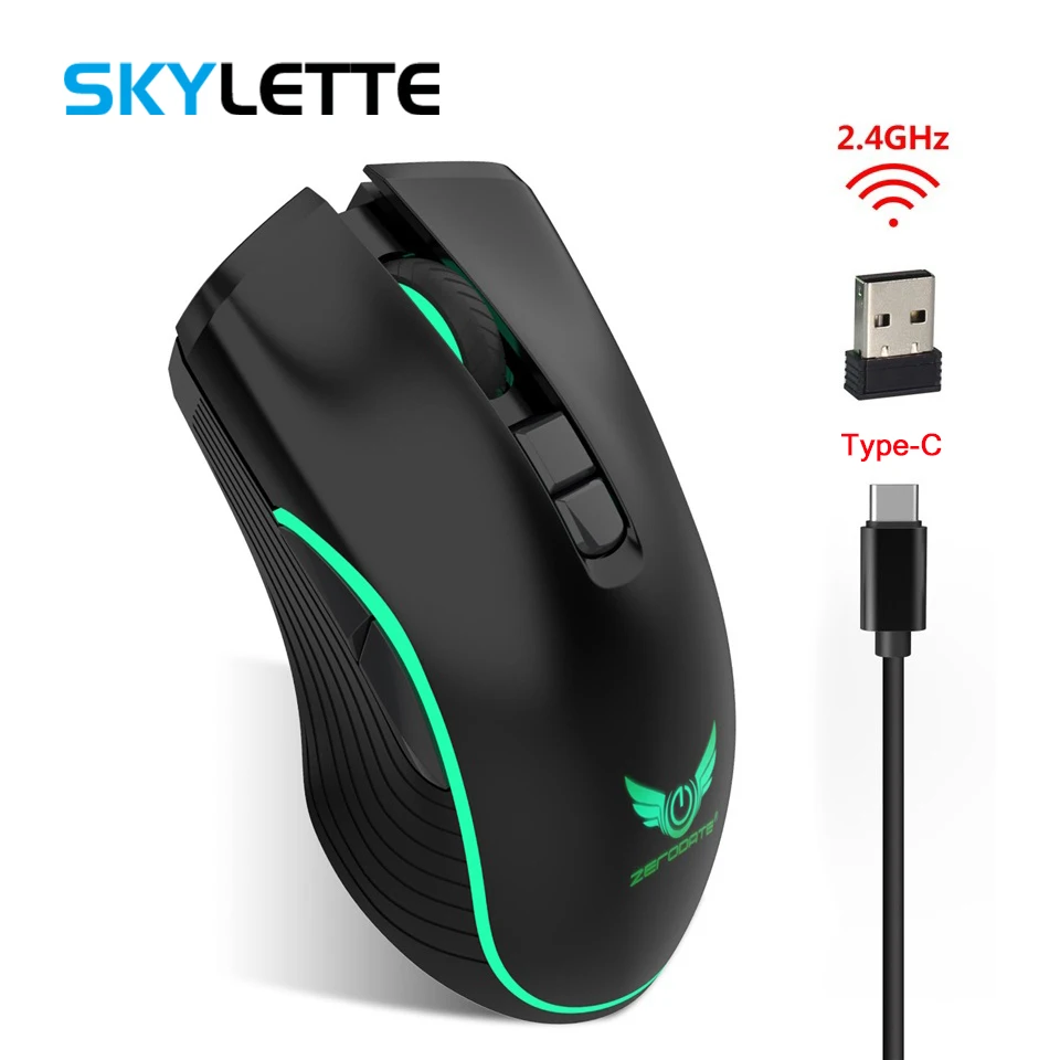 Продажа 2,4 ГГц Беспроводной Мышь Тип type C для быстрой зарядки игровой Мышь 2400 Точек на дюйм 3 уровня регулировки скорости Цвет светящиеся Gamer Мышь для ...