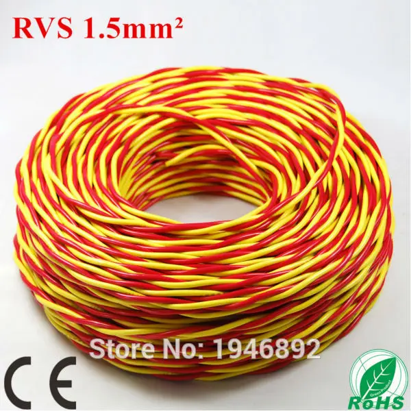 

Whole Roll 100M ZR RVS-2*1.5mm Square Red and Yellow Strands Twisted Pair Lamp line Copper CE & RoHS Electronic Wire Conductor