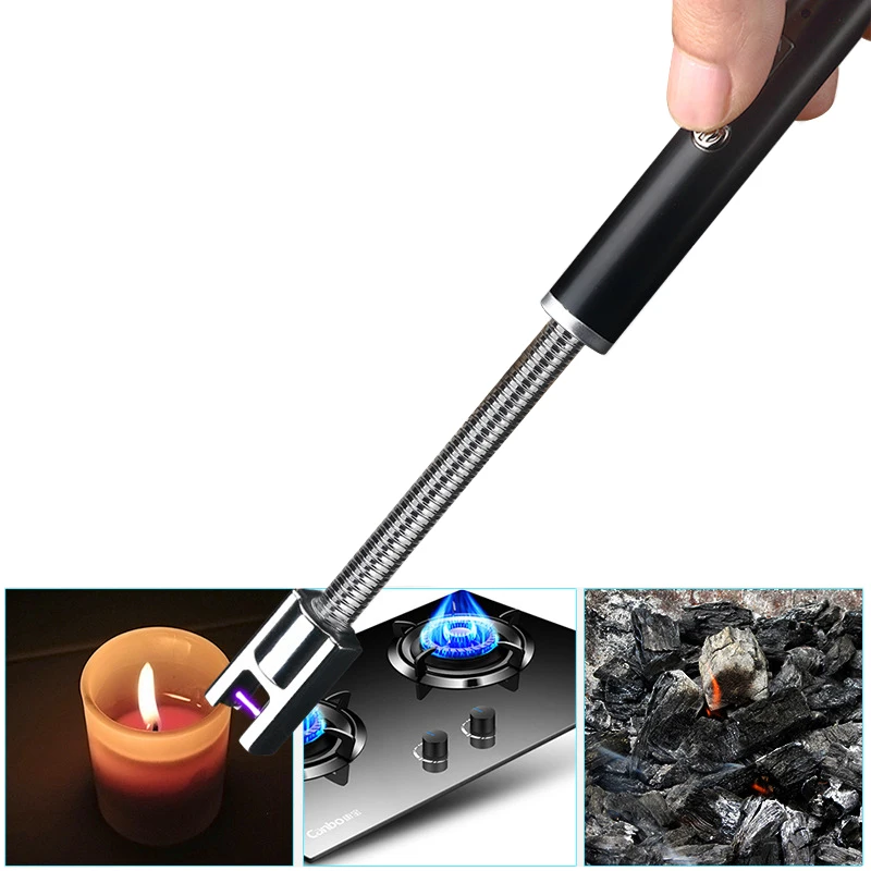 

Longer Flexible Plasma Arc Lighter LED Battery Display USB Electric Lighter Kitchen Candle Lighter For BBQ Cooking Cigarette Use