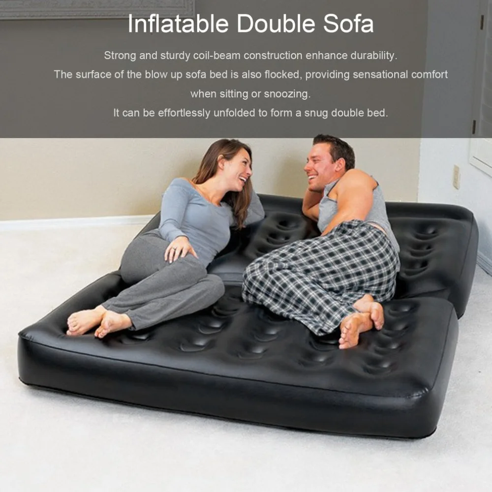 Us 78 83 21 Off Inflatable Double Sofa Air Cushion Folding Bed Couch Up Mattress Lazy Recliner Comfortable Lounger With Pump In Mattresses