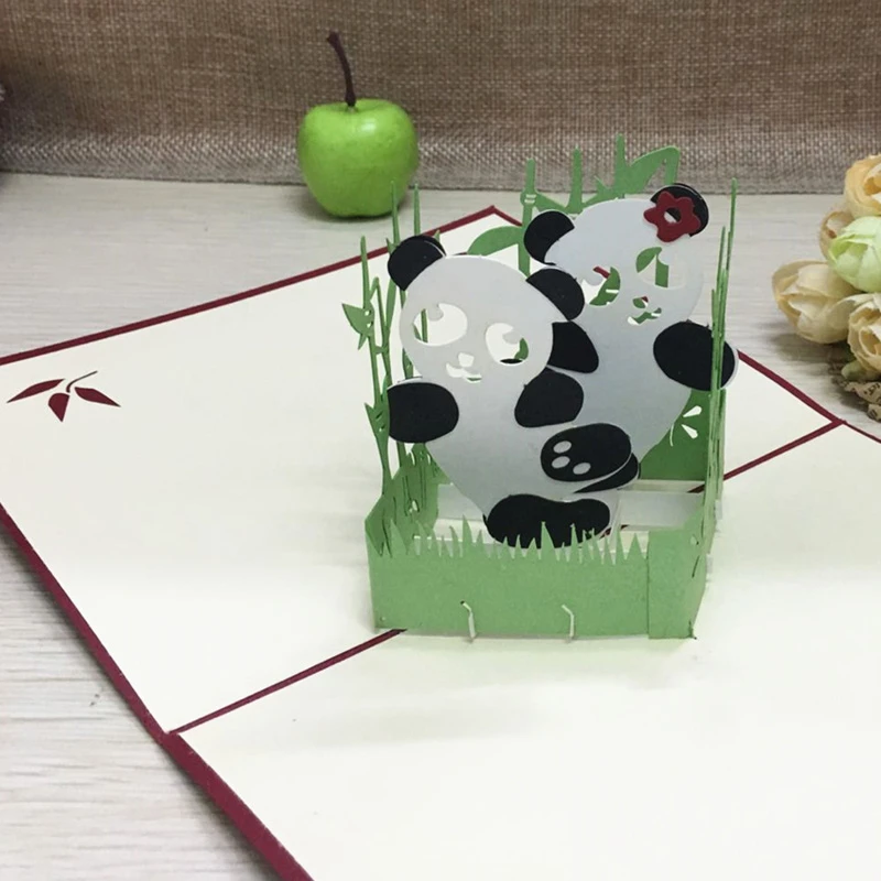 1ピースパンダ漫画ポップアップdiy 3dグリーティングカード封筒ポストカード手作りクリスマス誕生日お土産祭りギフト Greeting Cards 3d Greeting Cardgreeting Cards With Envelope Aliexpress