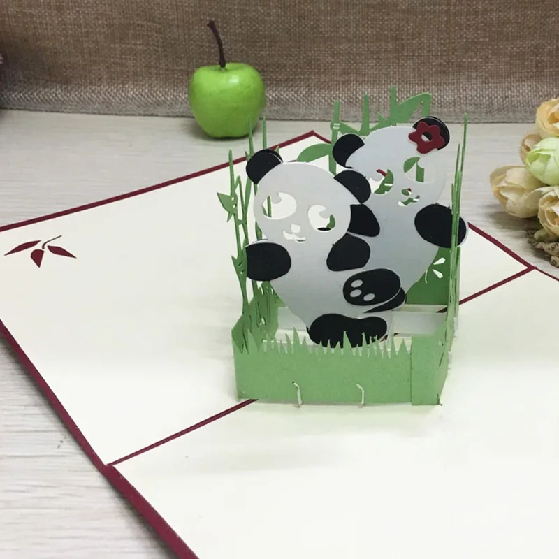 

1pcs Panda Cartoon Pop Up DIY 3D Greeting Card With Envelope Post Card Handmade Christmas Birthday Souvenirs Festival Gifts