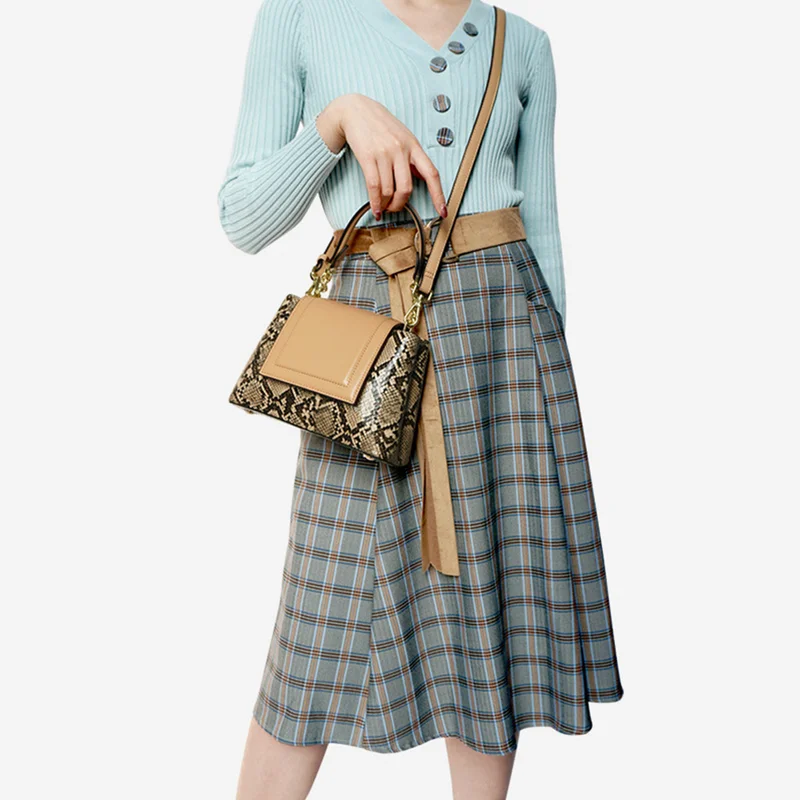 

Serpentine Leather Women's Handbags Ladies Designer Chain Hand Bags PurseWomen High Quality Trapezoidal Shoulder Messenger Bags