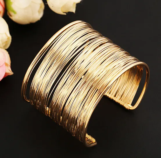 Новая Мода в стиле панк цвета: золотистый, Серебристый покрытием Для женщин металлические Многослойные струны браслеты запястные Открытые Браслеты Для женщин Мужчины