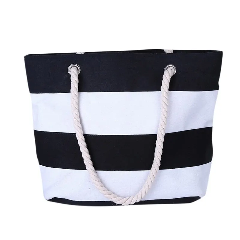 

Adisputent Women Canvas Black White Striped Shopper Tote Bag Print High Capacity All-Match Beach Bags Casual Shopping Bags