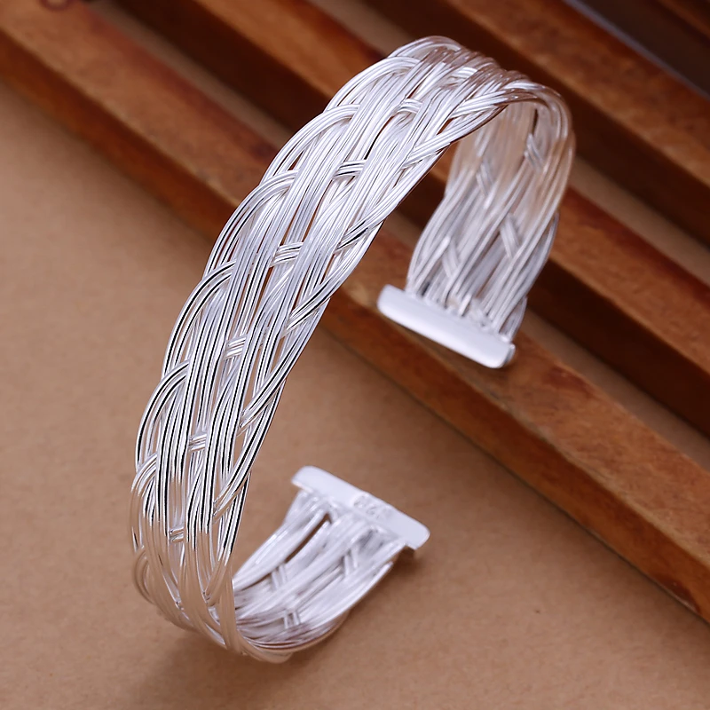 

2015 new arrived 925 sterling silver jewelry small fine mesh open cuff bracelet bangle for women men's promotion trendy