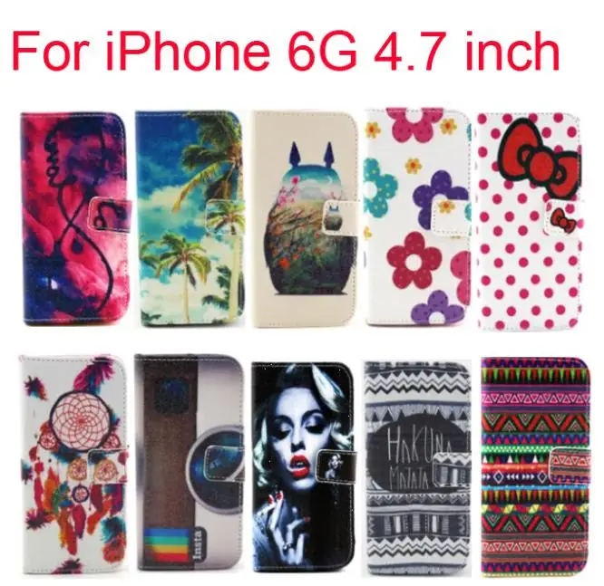 HOB Cute PU Leather Flip Cover Case Credit Wallet Card Holder case for iPhone 6G 4.7 inch FREE SHIPPING |