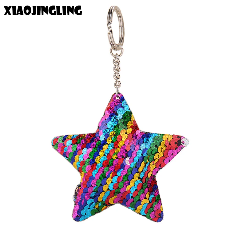 

XIAOJINGLIG Lovely Key Chain Glitter Sequins Star Pendant Key Ring Gift For Women Charms Trinket Car Bag Accessories Key Ring