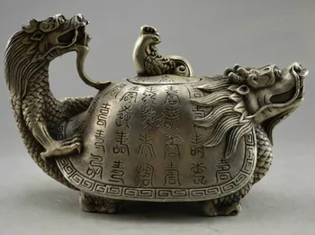 

wedding decoration Collectible Decorated Old Handwork Tibet Silver Carved Dragon Tortoise Tea Pot