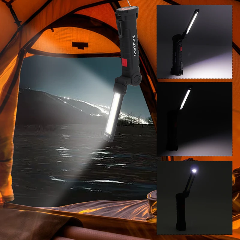 

Portable Spotlight COB Foldable Searchlight 5 Modes LED Work Light Lamp USB Rechargeable Camping Hunting Flashlight With 18650