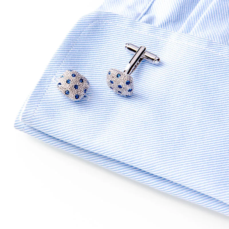 Высококачественные Синие запонки со стразами посеребренные квадратные манжеты для мужчин французская рубашка бизнес свадебный подарок ювелирные изделия