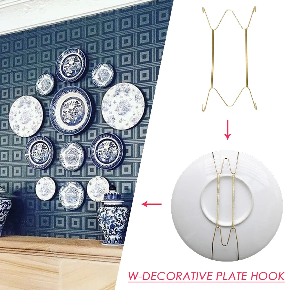 

Rack Simple W Shape Tools Hangers Home 8"--12" Practical Dish Holder Accessories Plate Hooks Wall Display Hard Metal Hanging