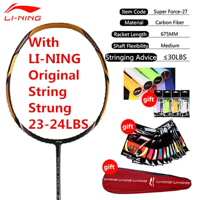 

Genuine 1PCS Li-Ning Professional Badminton Rackets Full Carbon High Quailty Li Ning Racquets with String and Overgrips L999OLB
