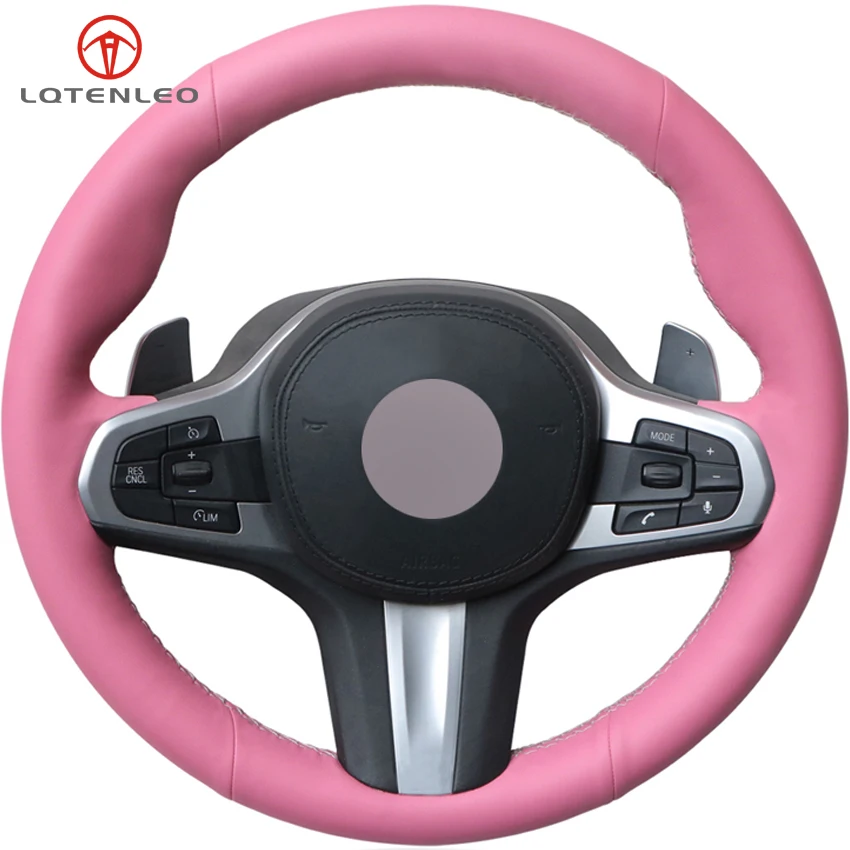 LQTENLEO Pink Artificial Leather Car Steering Wheel Cover for BMW G30