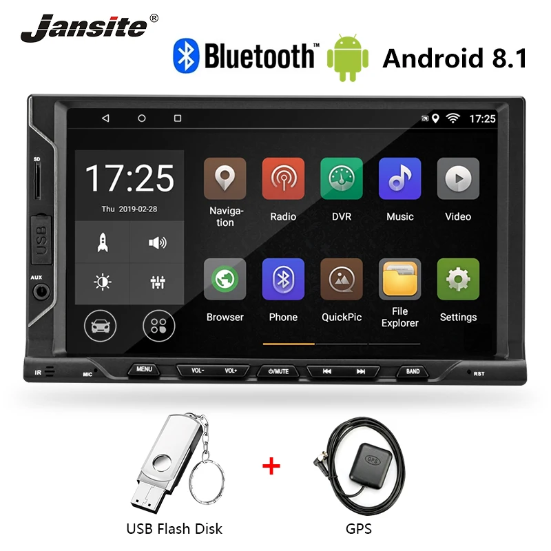 

Jansite 7" Two Din Car multimedia Android 8.1 player Touch screen GPS Navigation Mirror-link for iPhone audio RAM 2G With U Disk