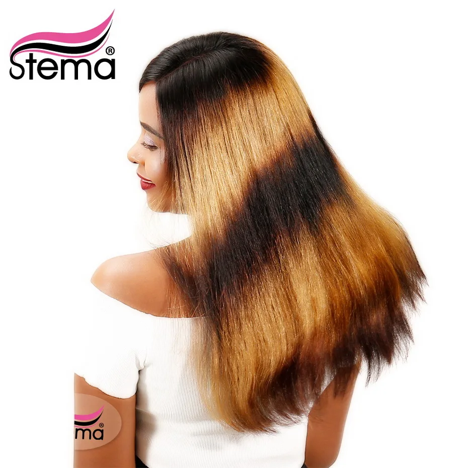 Stema Straight 1b/30 Ombre Closure Wig 150% Density Mix Color Brazilian Remy Human Hair Machine Made Wigs Free Shipping | Шиньоны и