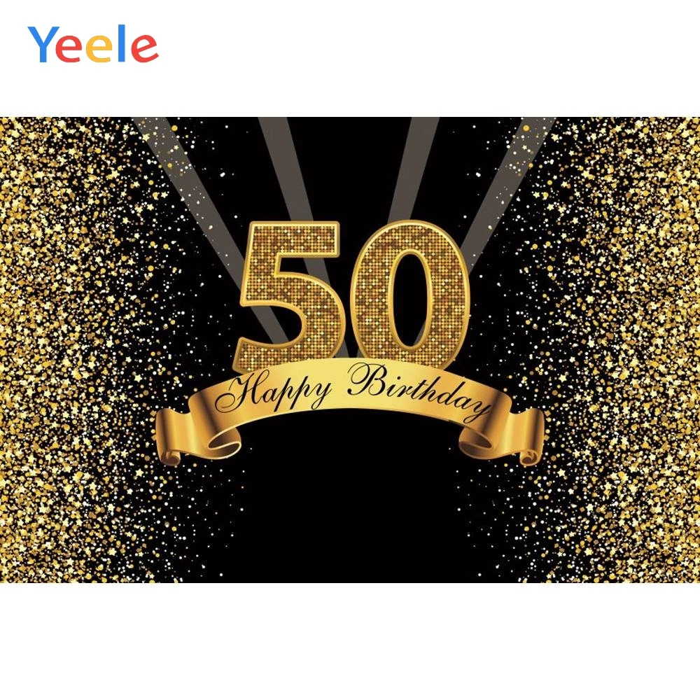

Yeele Happy 50th Birthday Party Photocall Background Gold Flash Woman Man Custom Vinyl Photography Backdrop For Photo Studio