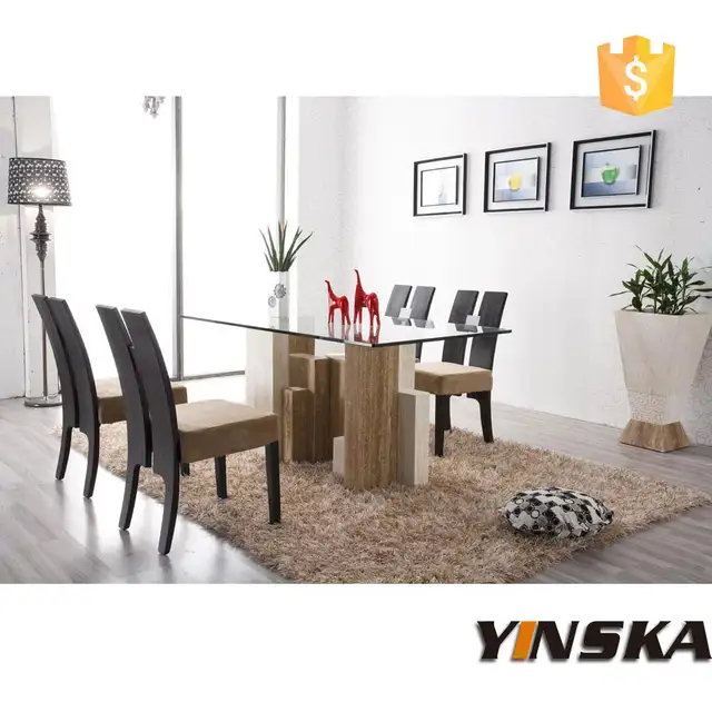 Moderno Vetro E Marmo Travertino Tavolo Da Pranzo Disegni