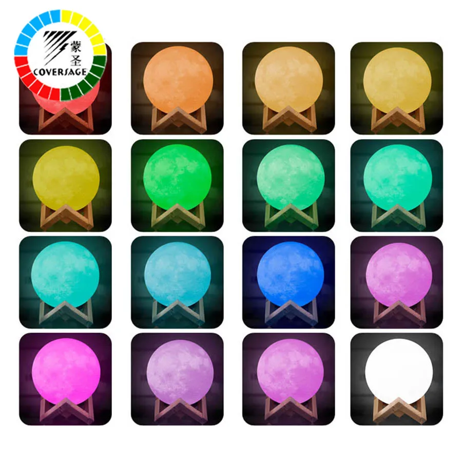 Coversage Led 3D печать Луны ночник 16 Цвета Перезаряжаемые USB удаленного лампы Luna
