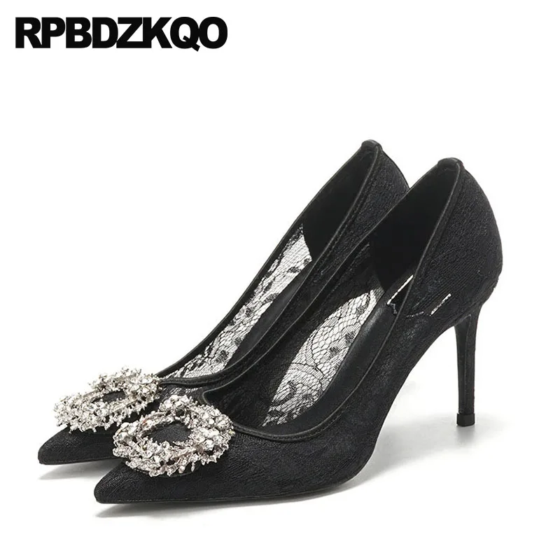 black lace mesh heels
