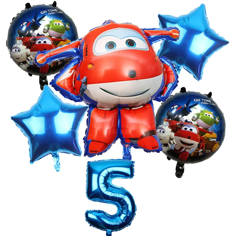 6 шт 3D Супер Крылья фольгированные шары 18 дюймов круглый воздушный шар в форме автомобиля красный и синий номер 1-9 детские игрушки День рождения Декор Jett globos - Цвет: blue 5