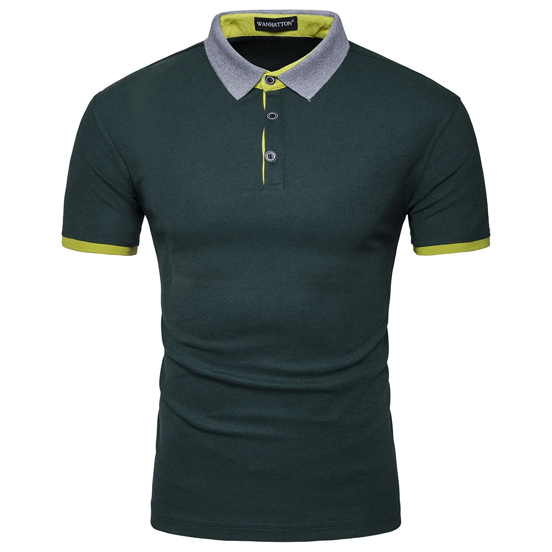 Solid Slim Fit Men Polos Shirts Contrast Color Neckline Short Sleeve ...