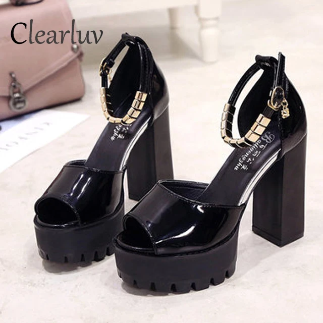 

2019 new dress with women's shoes waterproof platform word buckle with fish mouth high heels thick with 11.5cm sandals C1012